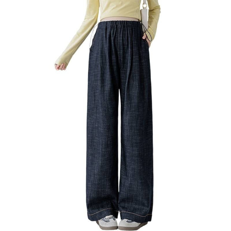 Dark Blue Fade-Resistant Wide-Leg Rayon Straight-Leg Maternity Jeans