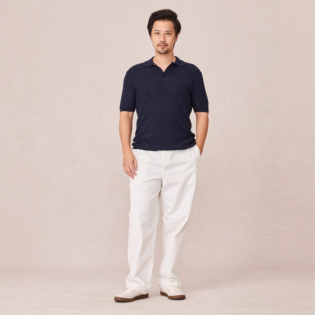 Textured Knit Short-sleeve Mens Slim-fit Business Polo Shirt In Ice Silk